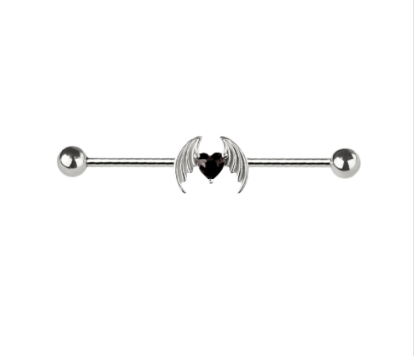 Bat Wing Heart Industrial Barbell