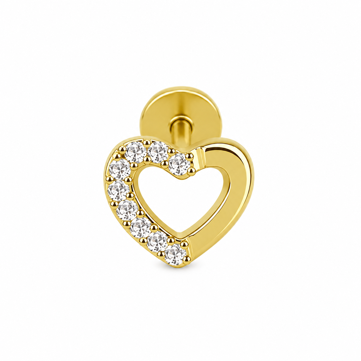 Elegant Heart-Shaped Threadless Push Pin Labret 18G + Free Taper