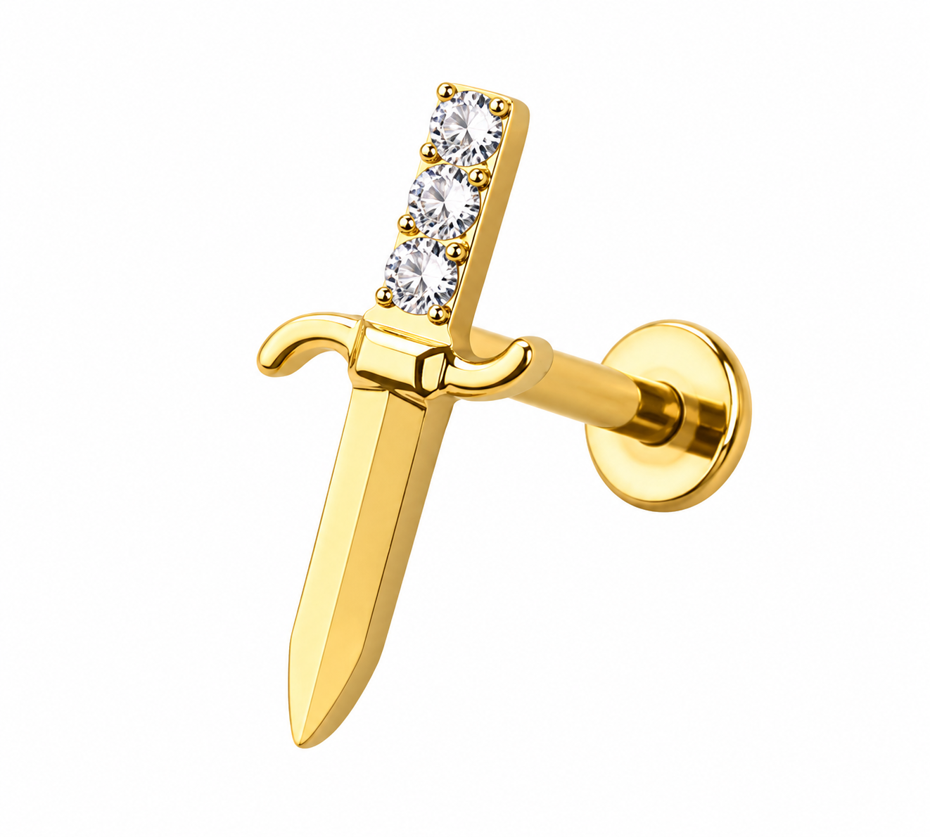 Titanium CZ Dagger Threadless Push Pin Labret 18G + Free Taper
