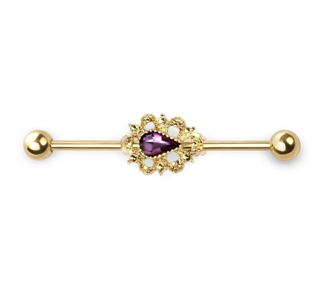 Ornate Gold & Amethyst Industrial Barbell