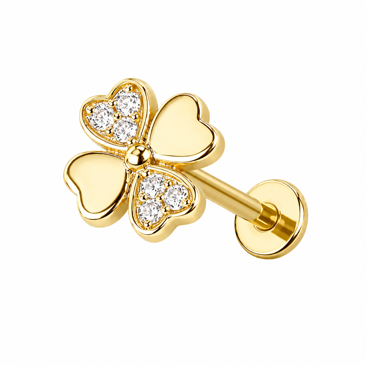 Lucky Charm Clover Threadless Push Pin Labret 18G + Free Taper