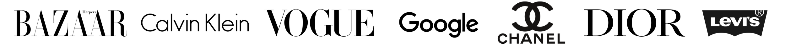 Logos of luxury brands Calvin Klein, Chanel, and Levi's displayed on a black background.