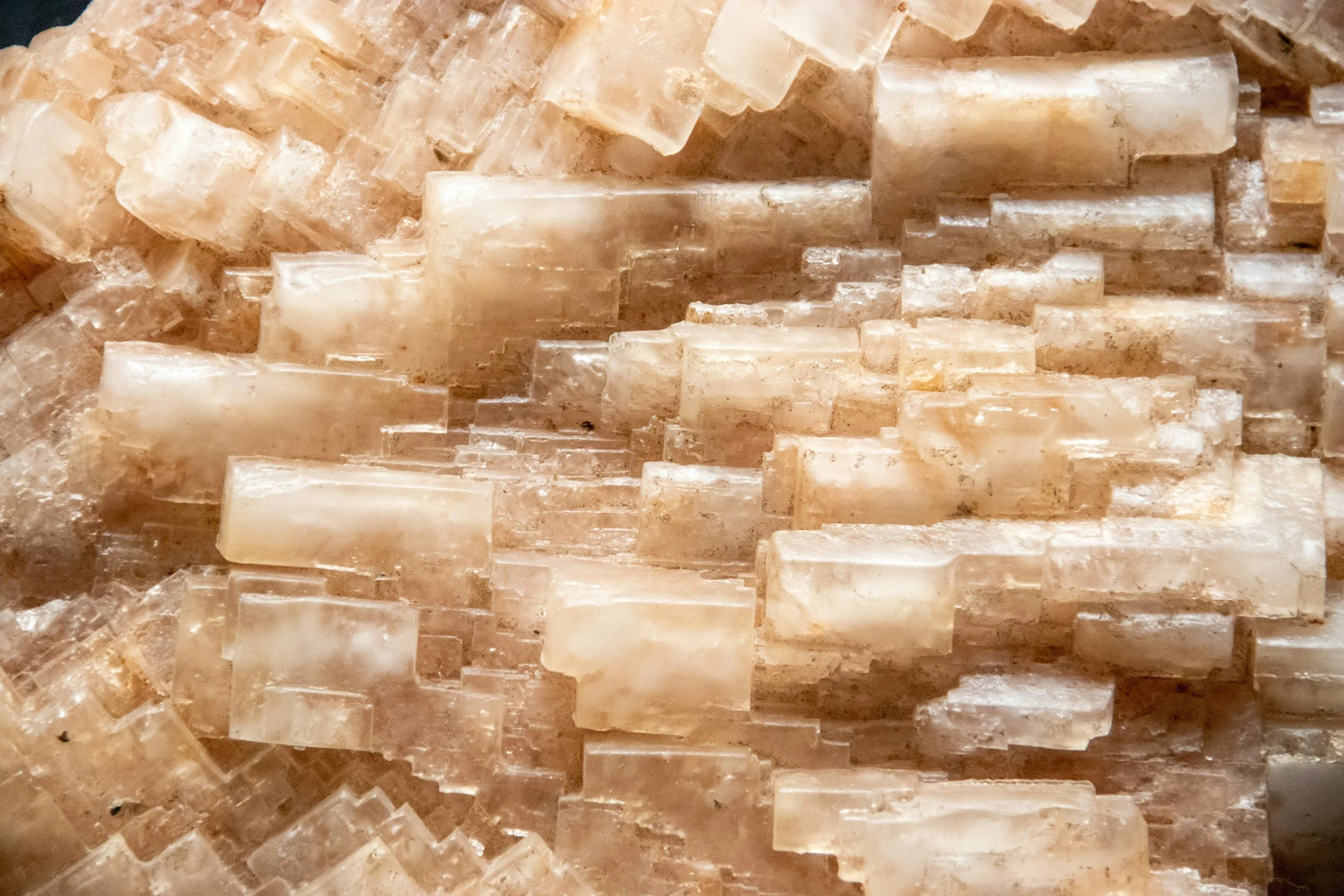Close-up of beige and off-white salt crystals forming a textured surface.