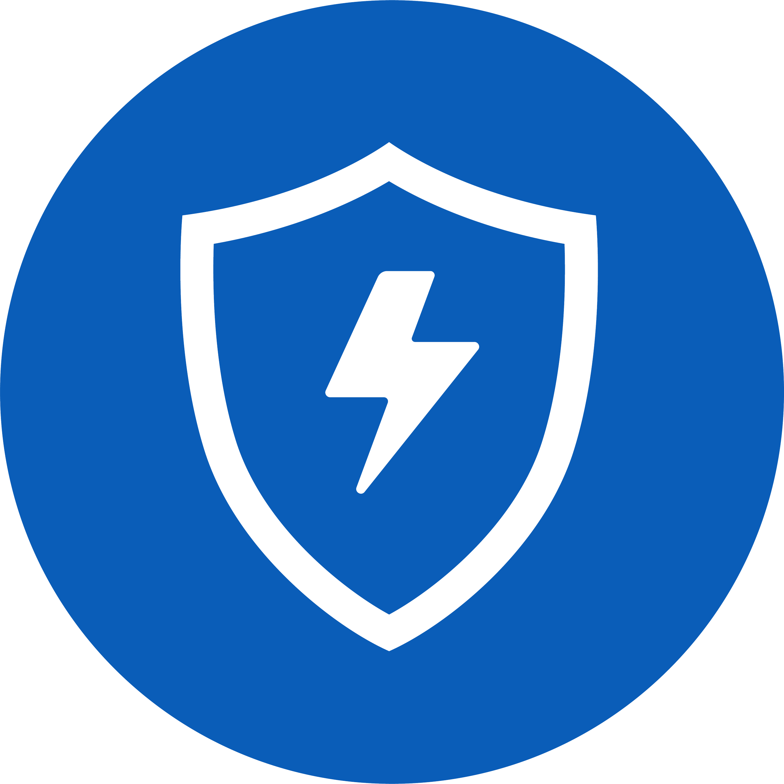 Blue circular icon with a black shield outline and a black lightning bolt inside.