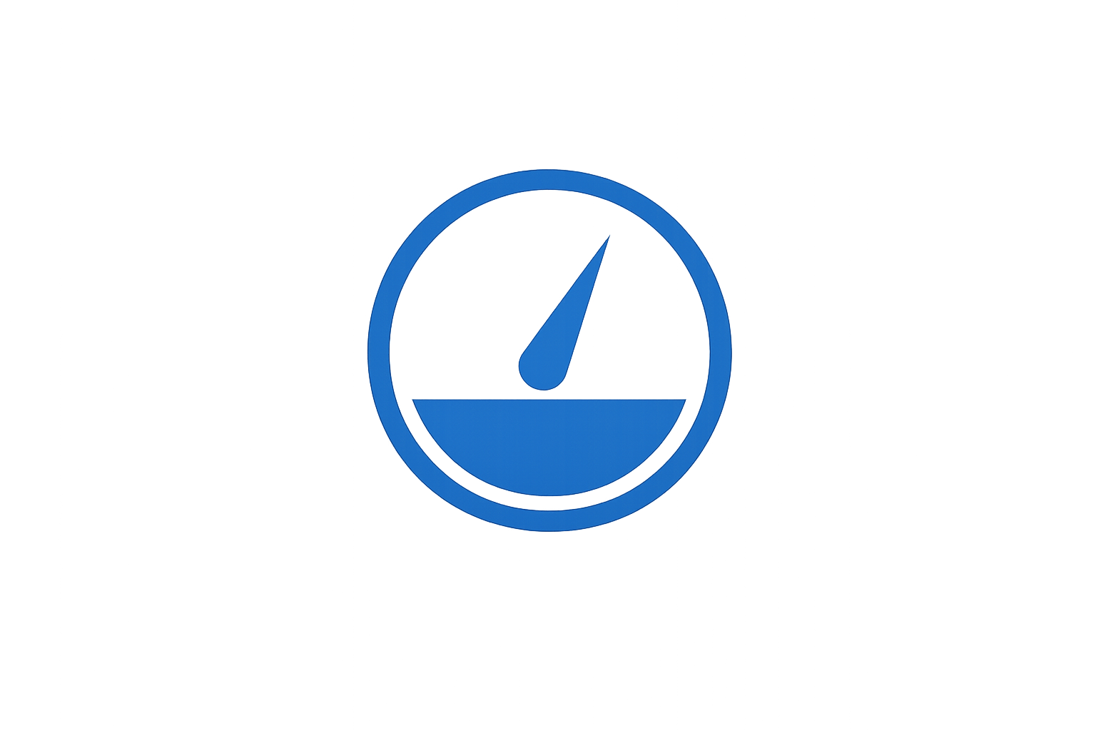 Blue circular gauge with a needle pointing upward.