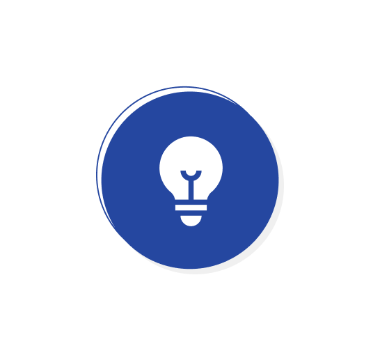 Blue circular icon with a white light bulb in the center signifying lighting