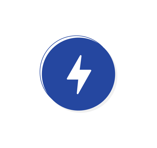 Blue circular icon with a white lightning bolt in the center signifying electrical