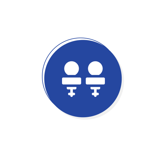 Blue circular icon with a white light bulbs in the center signifying light fixtures