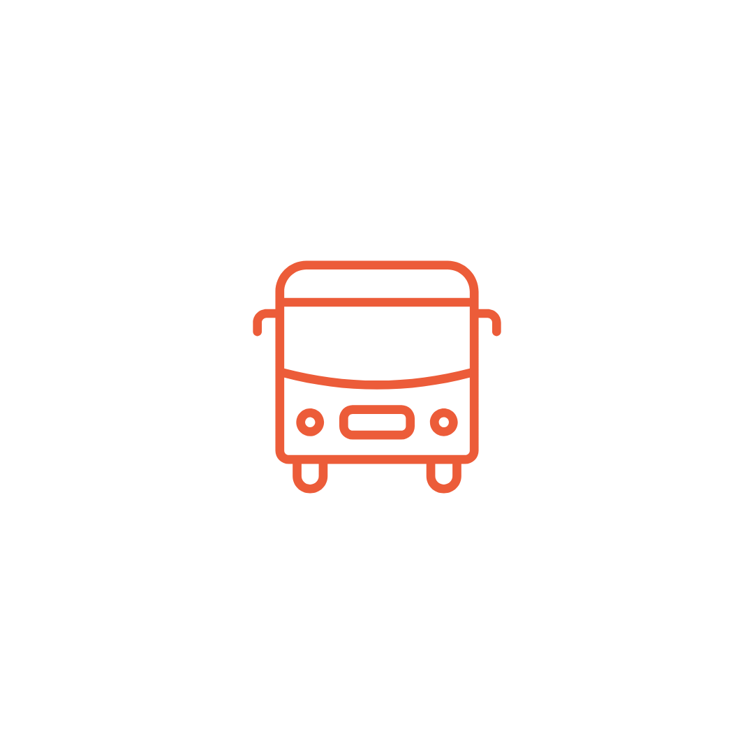 Line drawing of a front view of a bus or shuttle