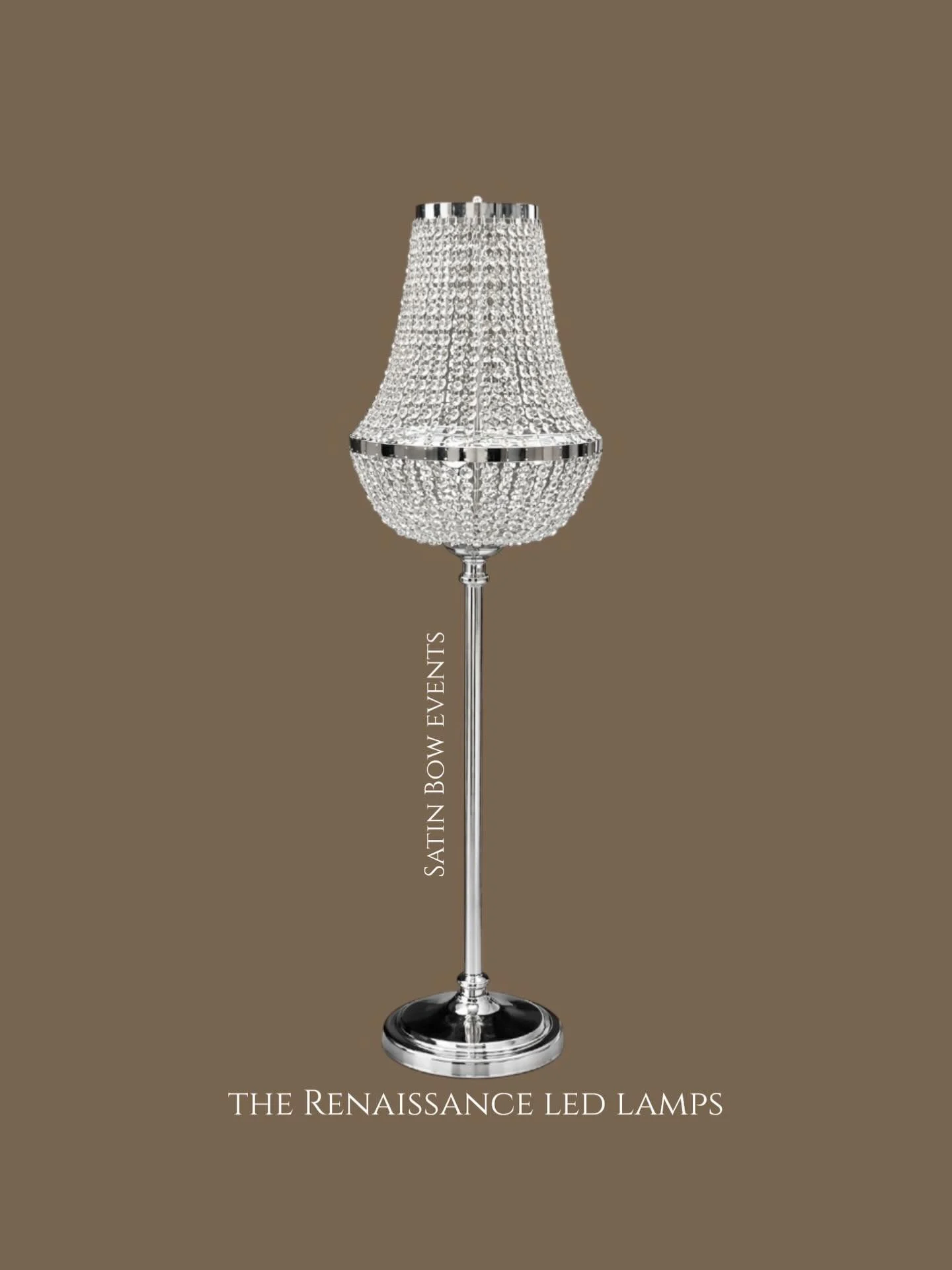 INTRODUCING: The Renaissance Lamps. 100-130cm (adjustable) LED WIRELESS additions to your next tablescape. The first in Adelaide. 
Coming with a 5 hour light time 
No wires to be seen 
Completely tabletop as the most stunning addition to your tablesc