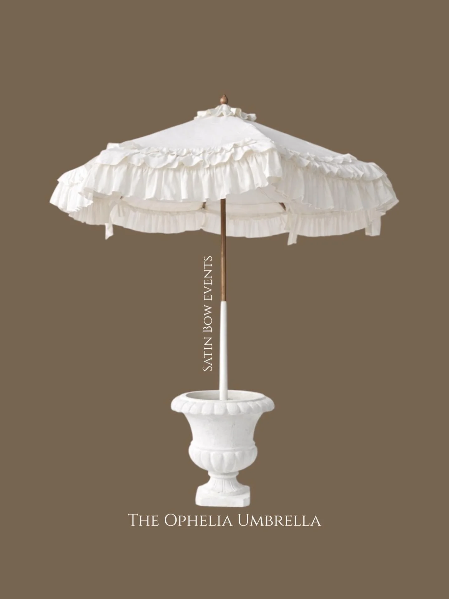 INTRODUCING: The Ophelia Umbrella 
Not your usual scalloped umbrella we see everywhere, A dramatic ruffled feature paired with a Roman urn base. A true statement to any ceremony or outdoor event. 
&bull;
&bull;
&bull;
#weddingdecor #weddingideas #wed
