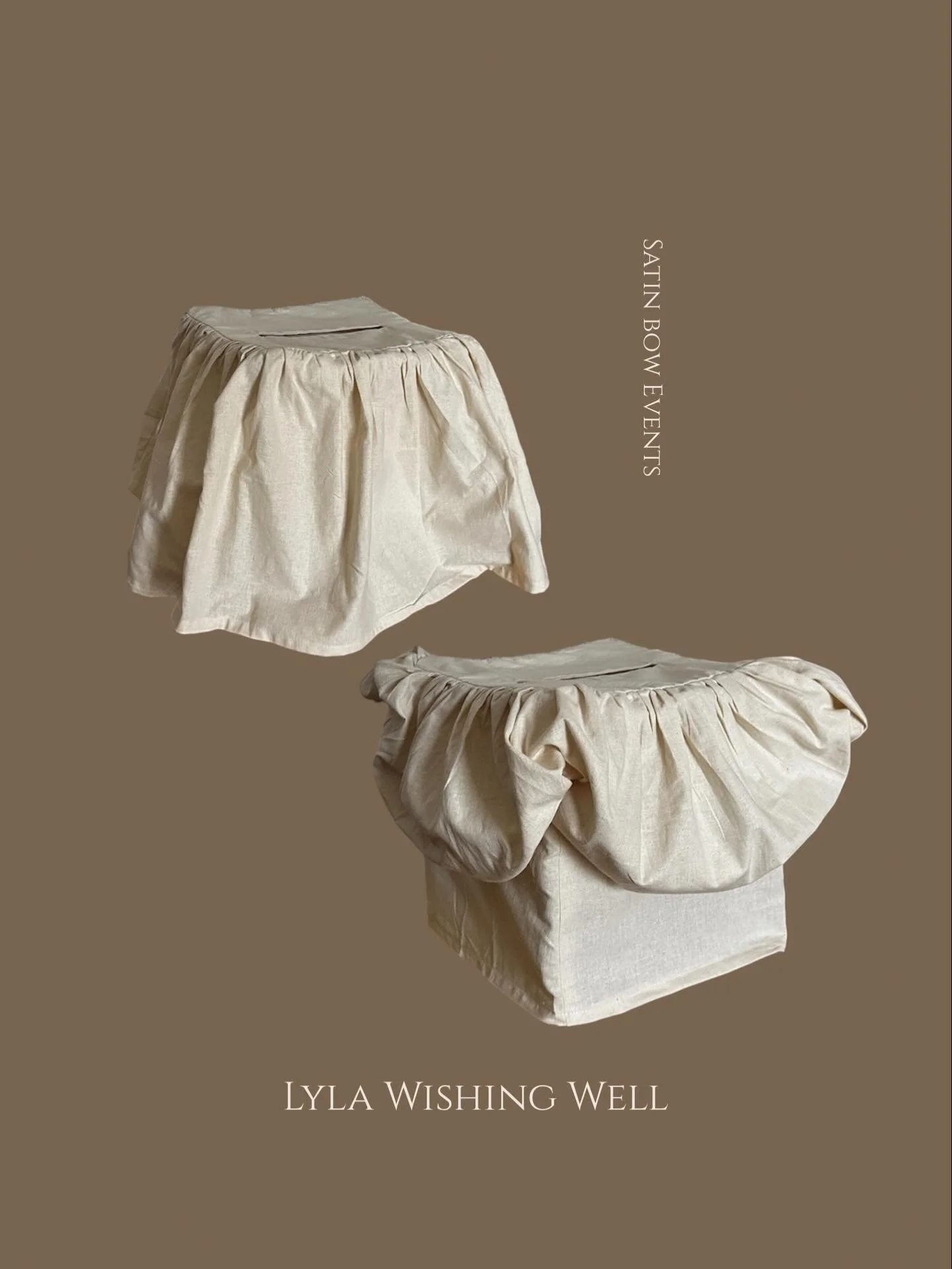 INTRODUCING: Lyla. 
Our newest wishing well addition. Lyla can be customised to have a plain pleat style OR pinned to a gathered bubble style 
&bull;
&bull;
&bull;
#wishingwell #weddingideas #weddingstyling #eventstylist #draping