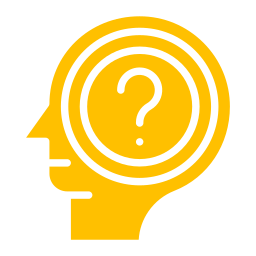 Silhouette of a human head in profile with a question mark inside the brain area, symbolizing thinking or questions.