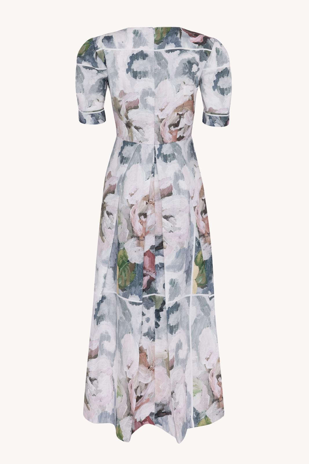 Back view of the PETAR Limited Edition I dress, one of only five pieces made to order in floral linen.