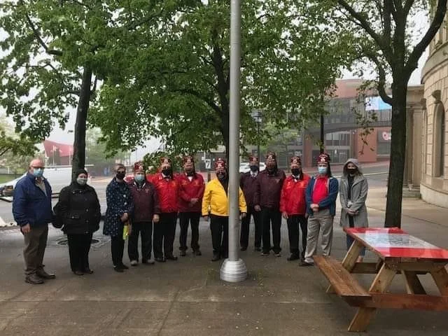 The Shriners were raising a flag in front of City Hall. I really enjoyed the conversation there. 