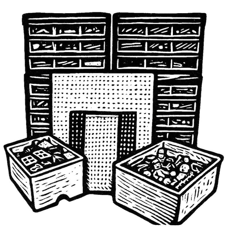 Schematische Darstellung der Kombination aus Exploration Bags und Identity & Landscape‑Set für LEGO® SERIOUS PLAY® Workshops.
