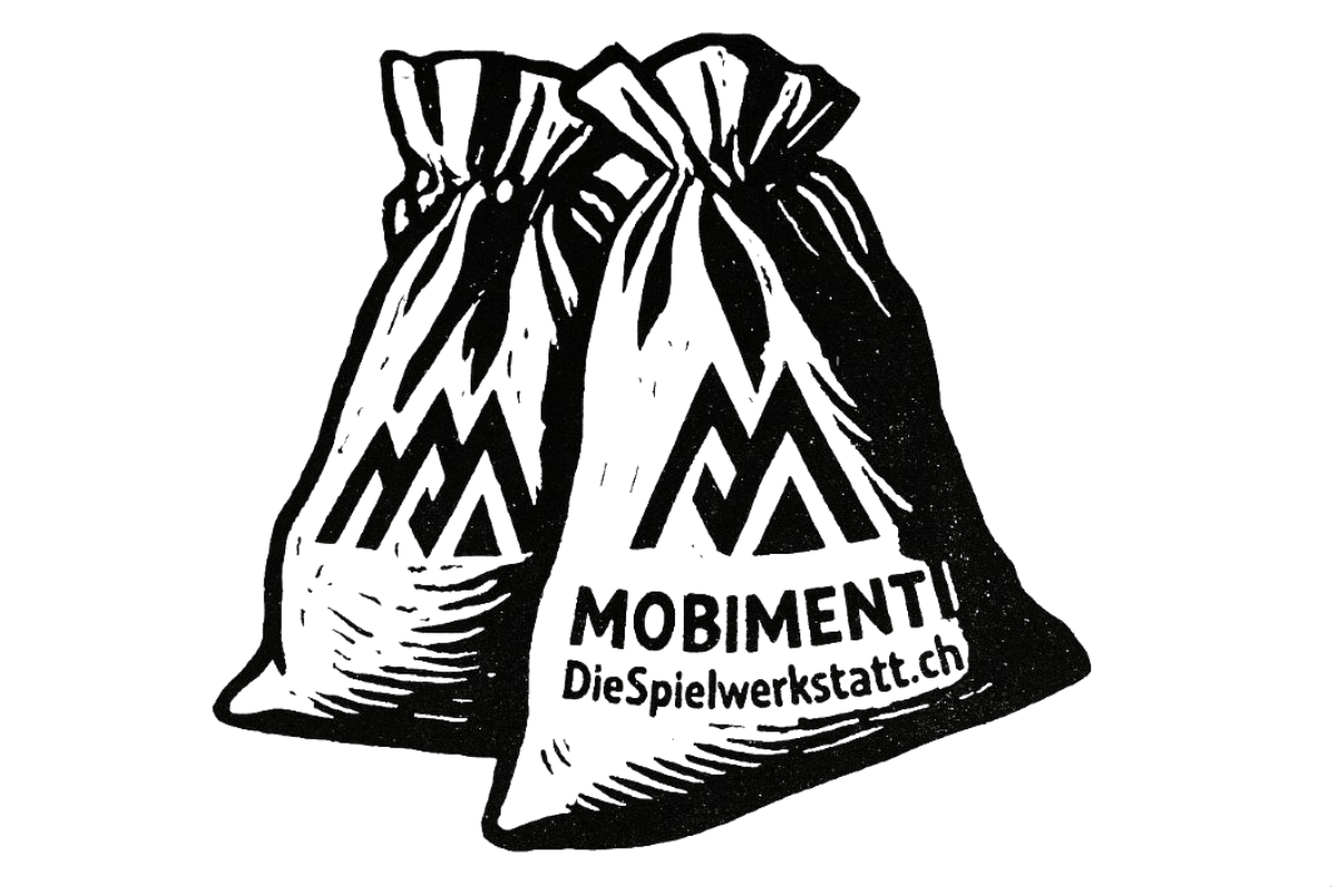 Reduzierte Schwarz‑weiss‑Skizze von LEGO® SERIOUS PLAY® Workshop‑Materialien in Miete und Kombination.