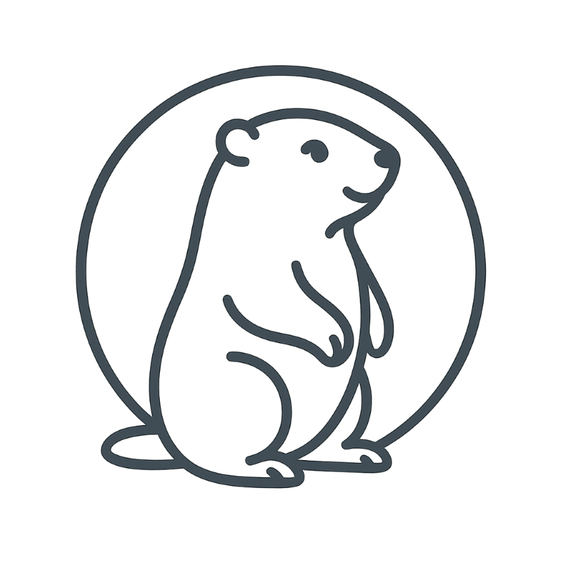 Linien-Icon eines stehenden Alpenmurmeltiers im Kreis, Symbol für das Murmeli Bild-Abo mit Schweiz-Motiven