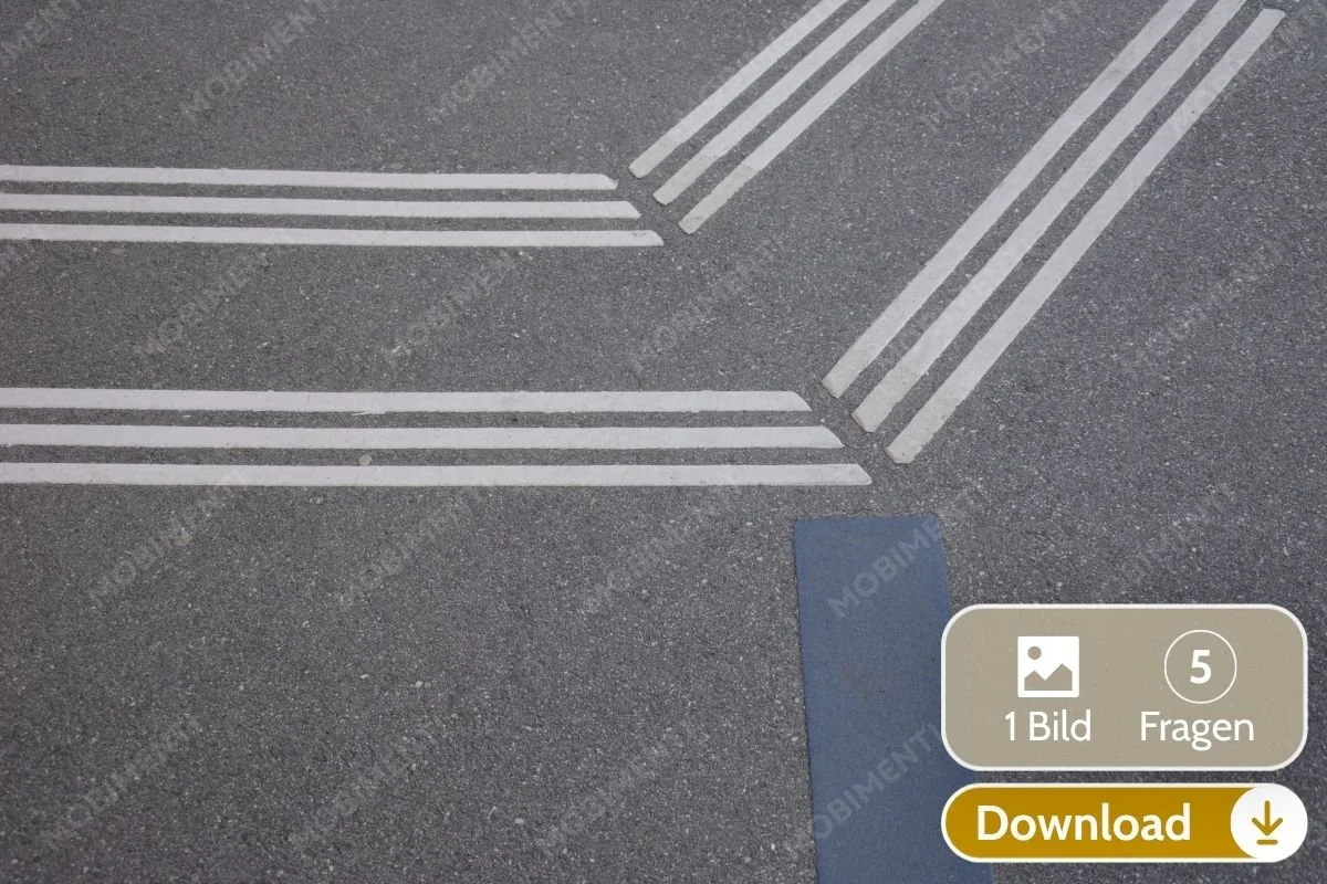 Linienmarkierungen auf Asphaltfläche · Digitale Bildkarte