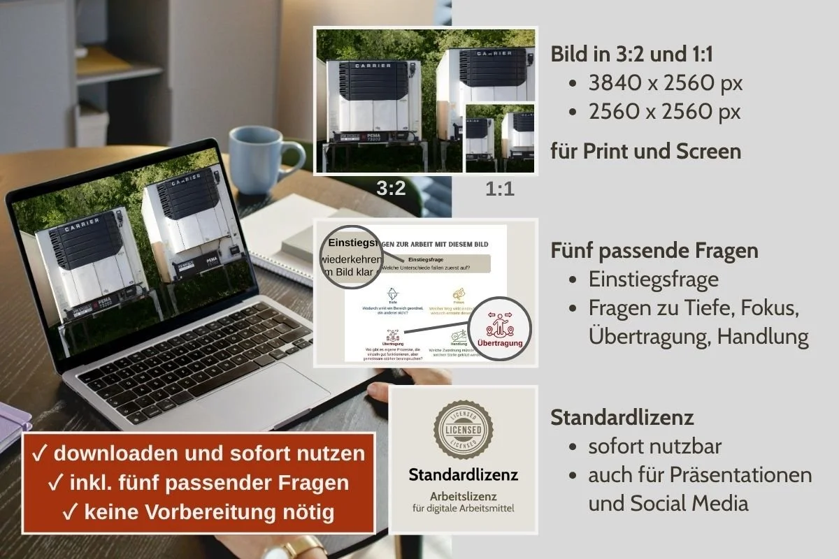 Zwei Kühleinheiten als Bild für Entscheidungen in verschiedenen Formaten, Vorschau von 5 passenden Arbeitsfragen und Standardlizenz