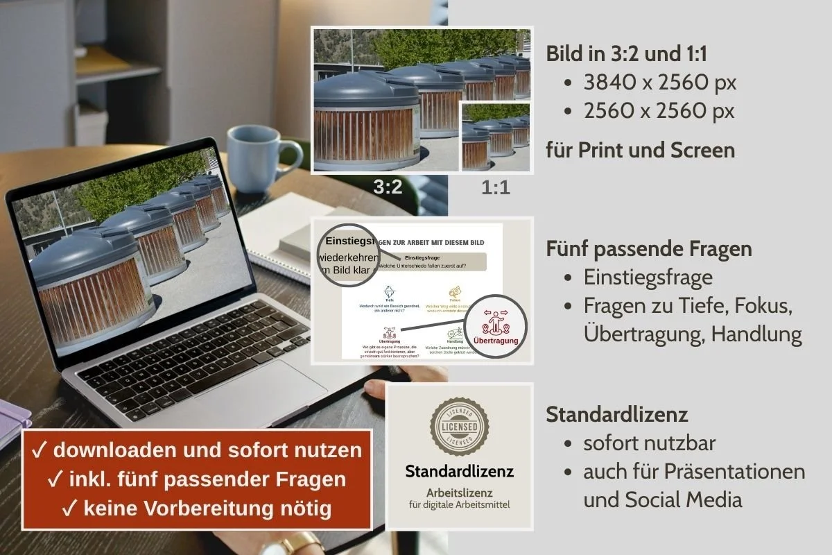 Sammelstelle als Bild für Struktur und Ordnung in verschiedenen Formaten, Vorschau von 5 passenden Arbeitsfragen und Standardlizenz