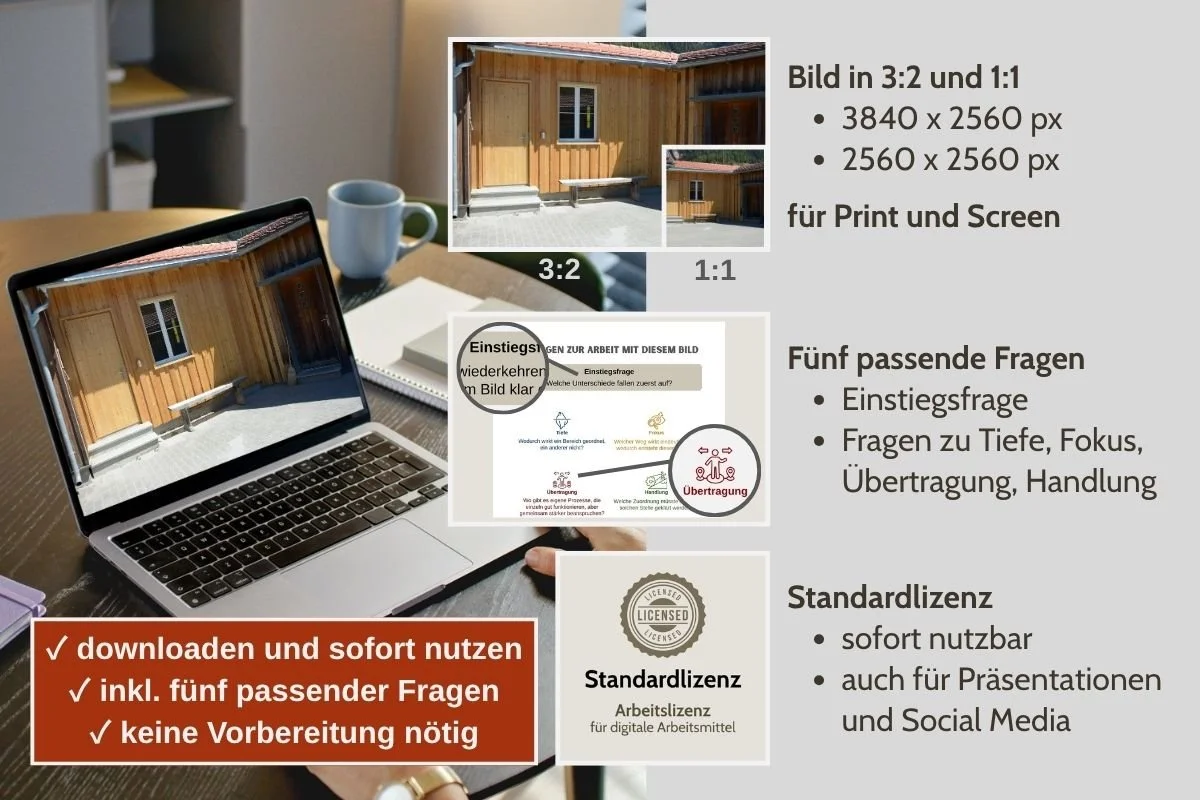 Unterschiedliche Türen als Bild für Entscheidungen in verschiedenen Formaten, Vorschau von 5 passenden Arbeitsfragen und Standardlizenz