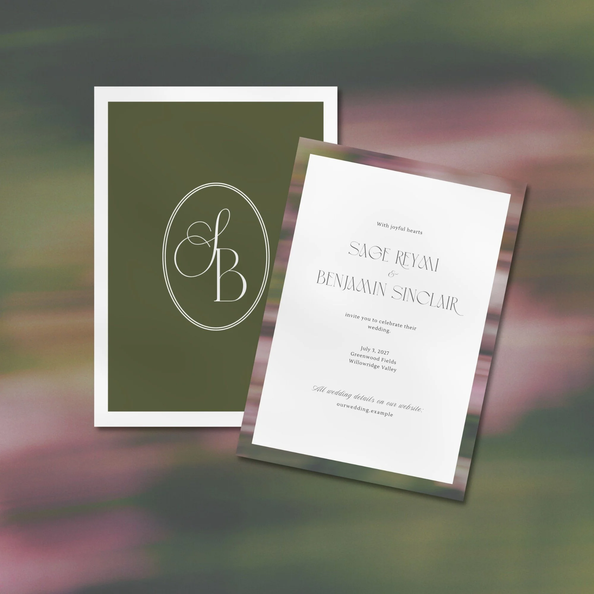 Soft wedding invitation template editable in Canva