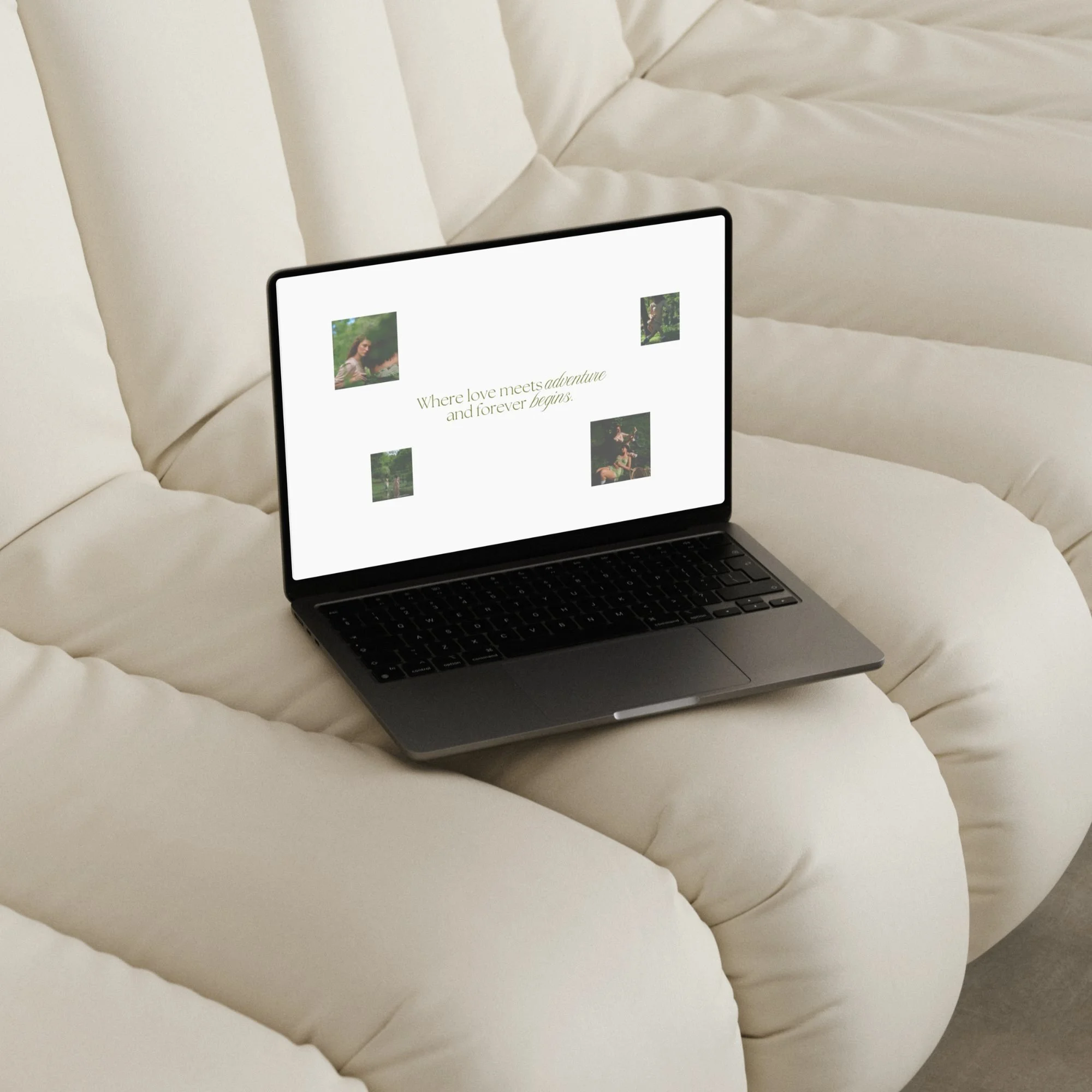 Editorial wedding website layout with refined typography