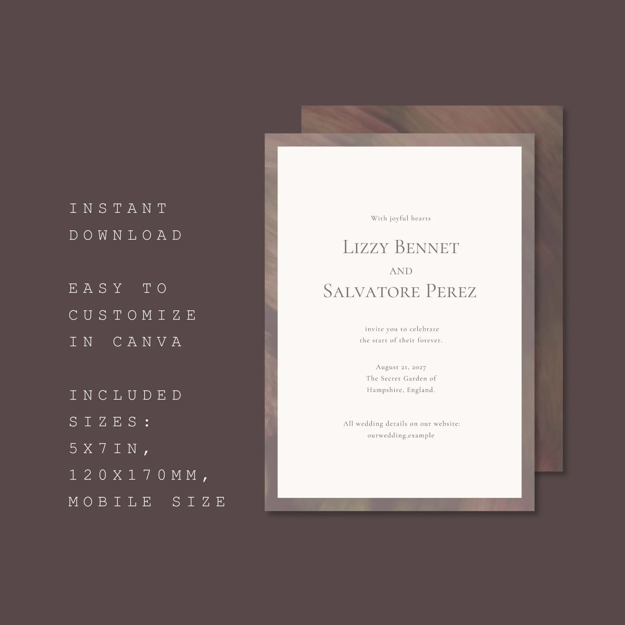 Romantic wedding invitation template included formats overview