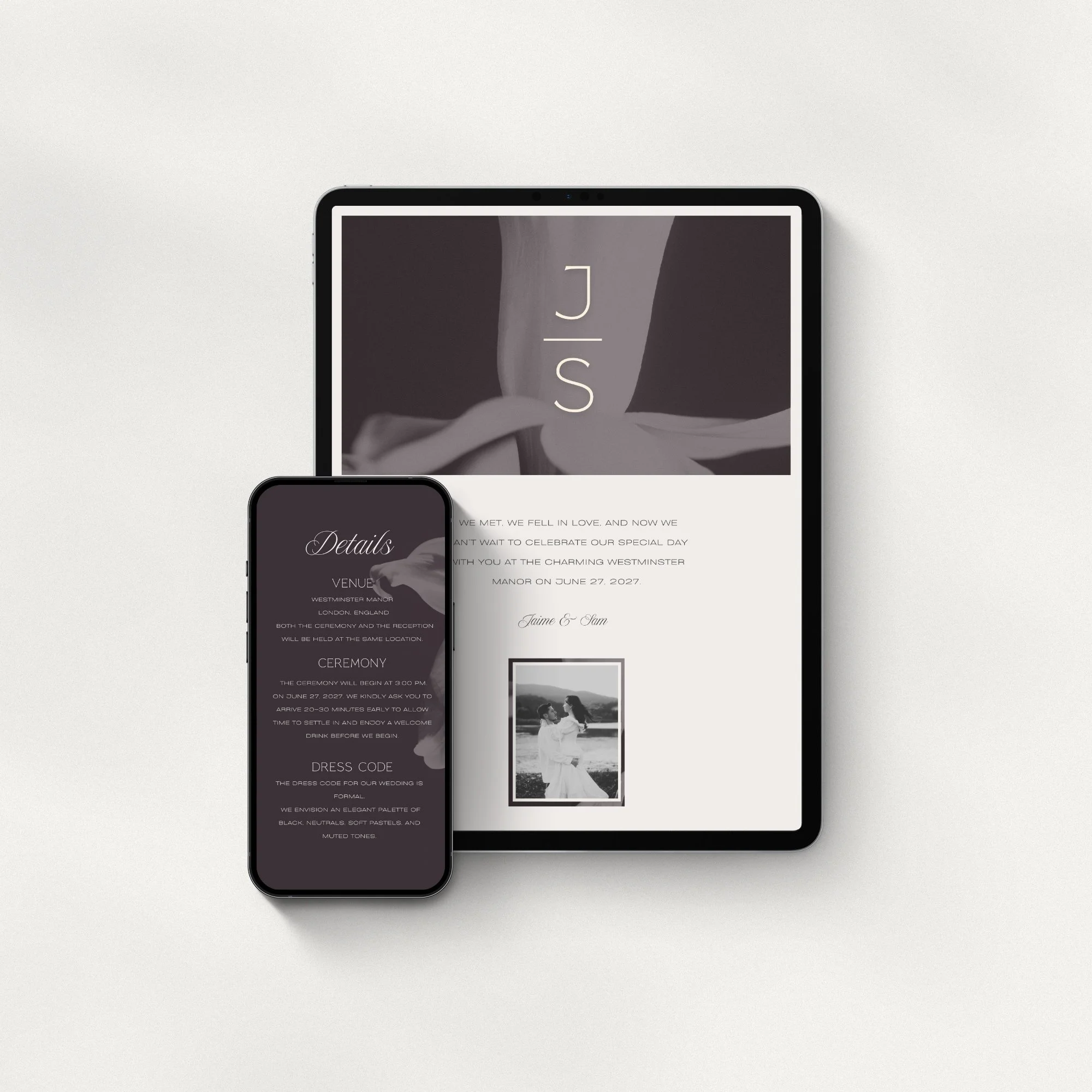 Clean aesthetic wedding website template in Canva