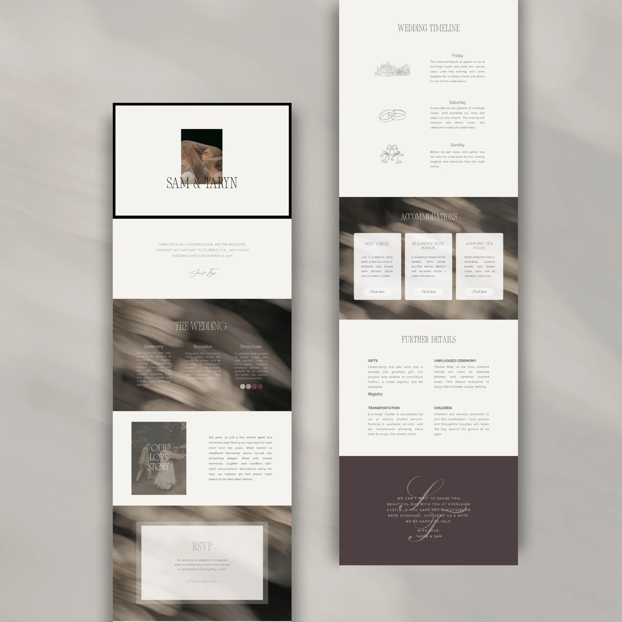 Modern wedding website design with clean layout
