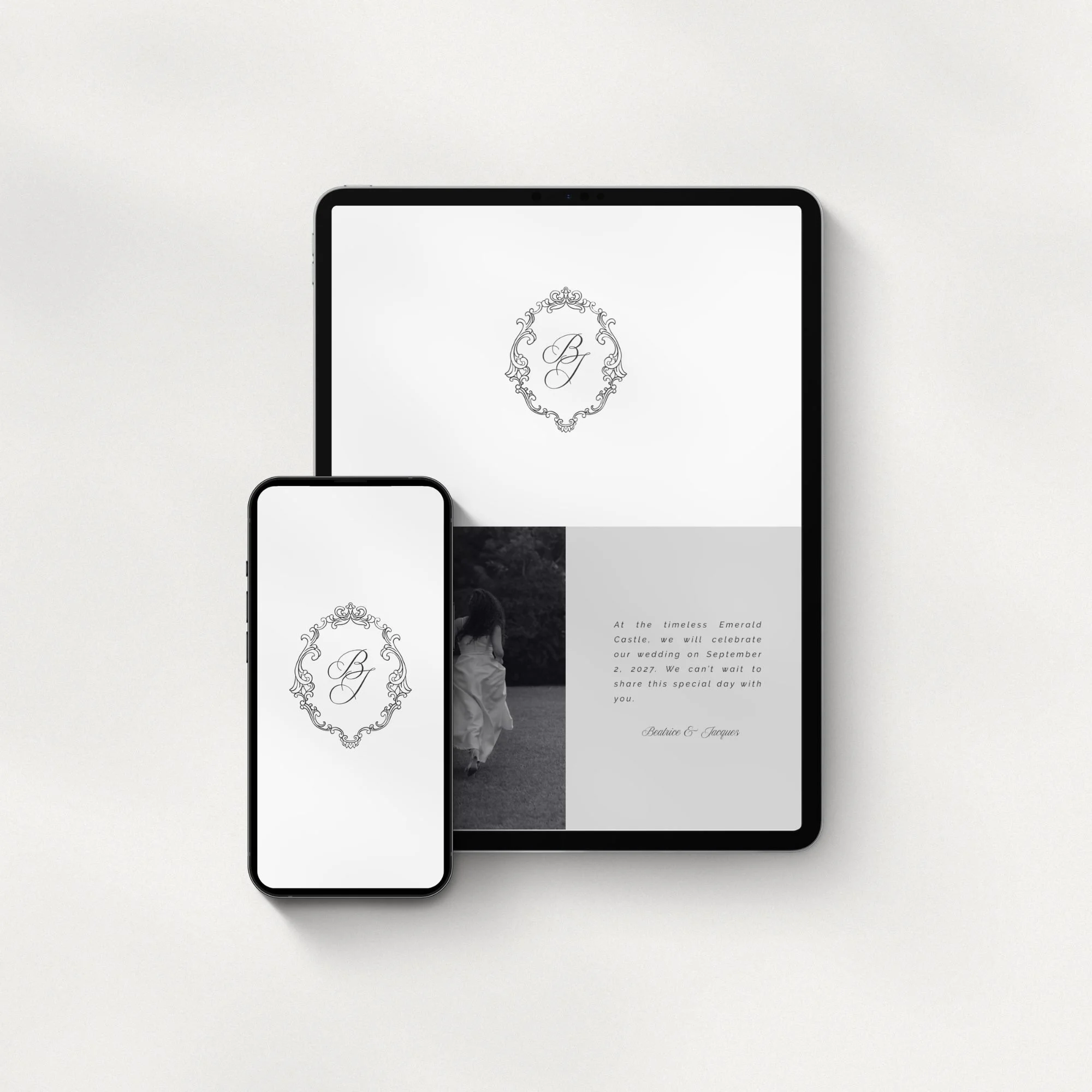 Elegant wedding website homepage mockup
