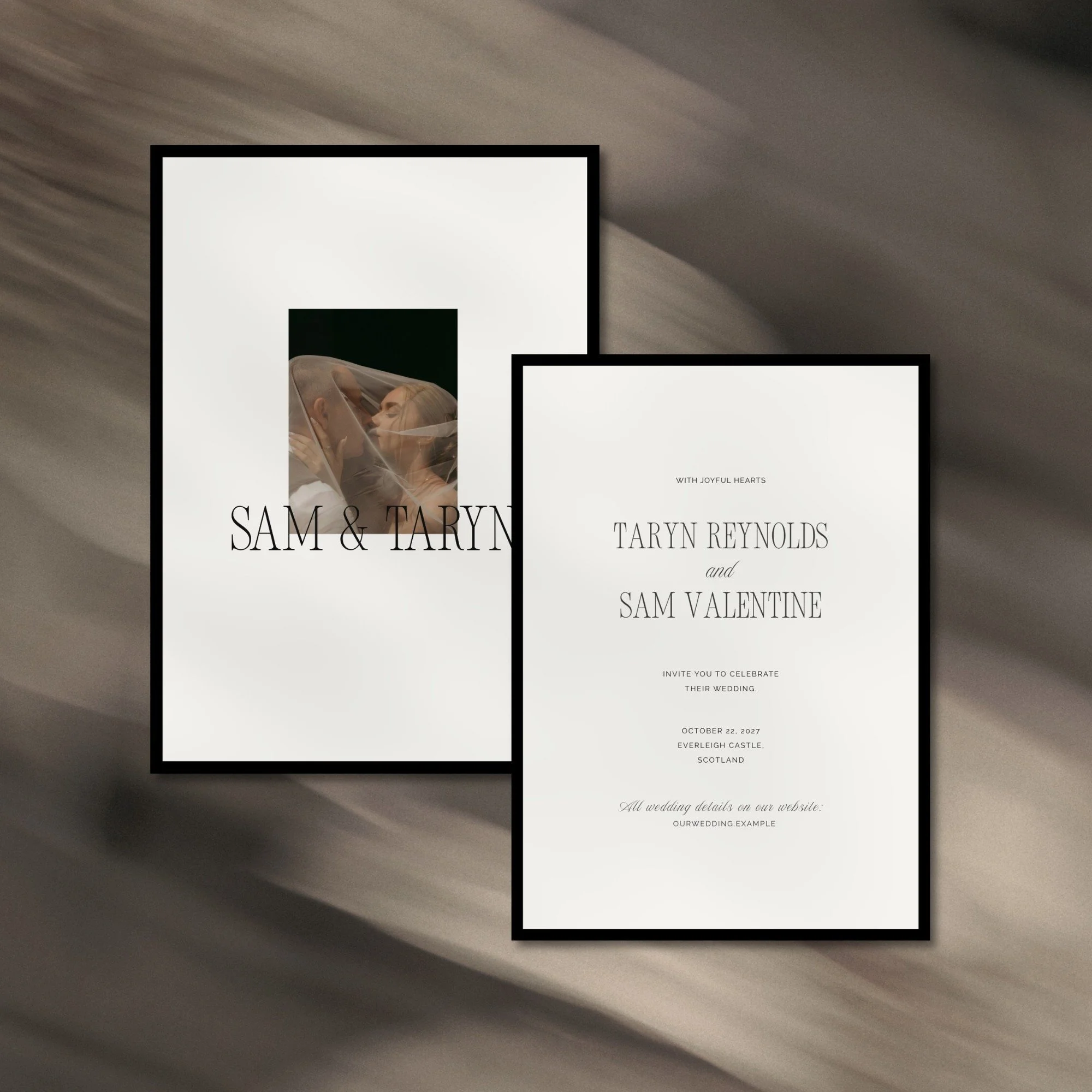 Modern wedding invitation layout in clean minimalist style