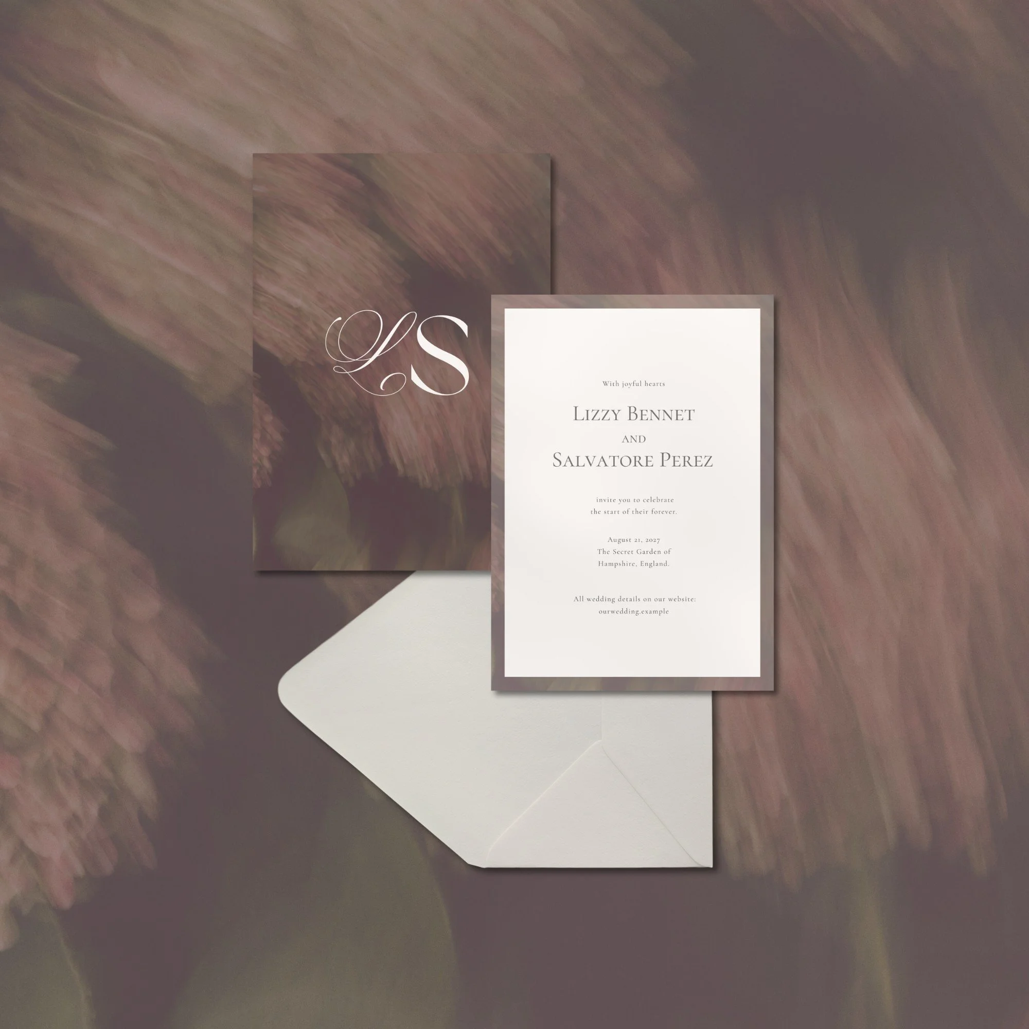 Romantic wedding invitation layout for modern weddings