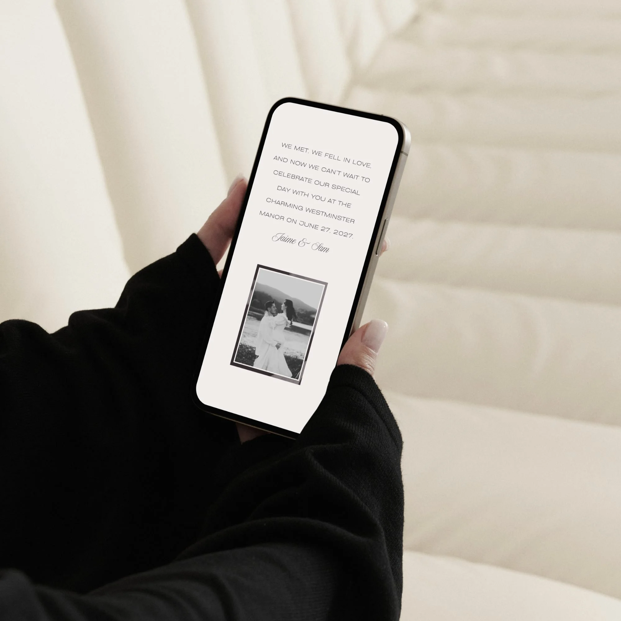 Elegant wedding website mobile mockup for modern weddings