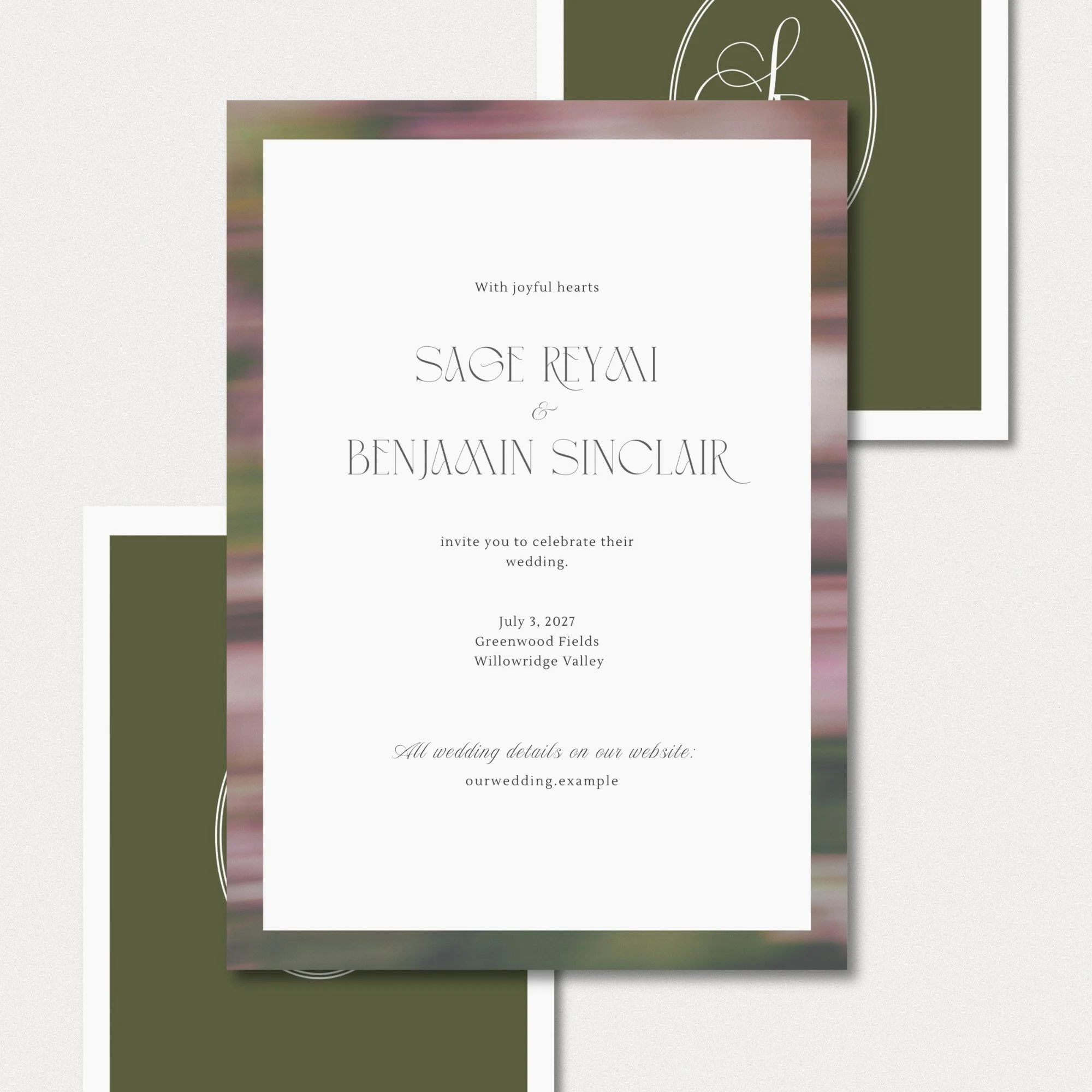 Timeless wedding invitation template editable in Canva