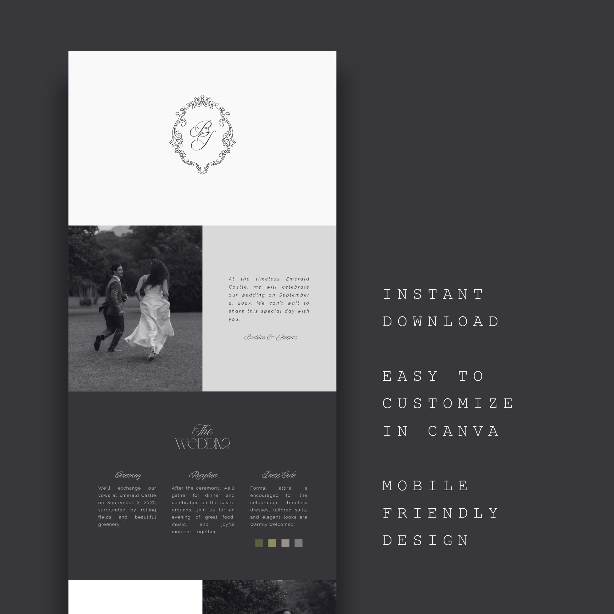 Canva wedding website template features and details