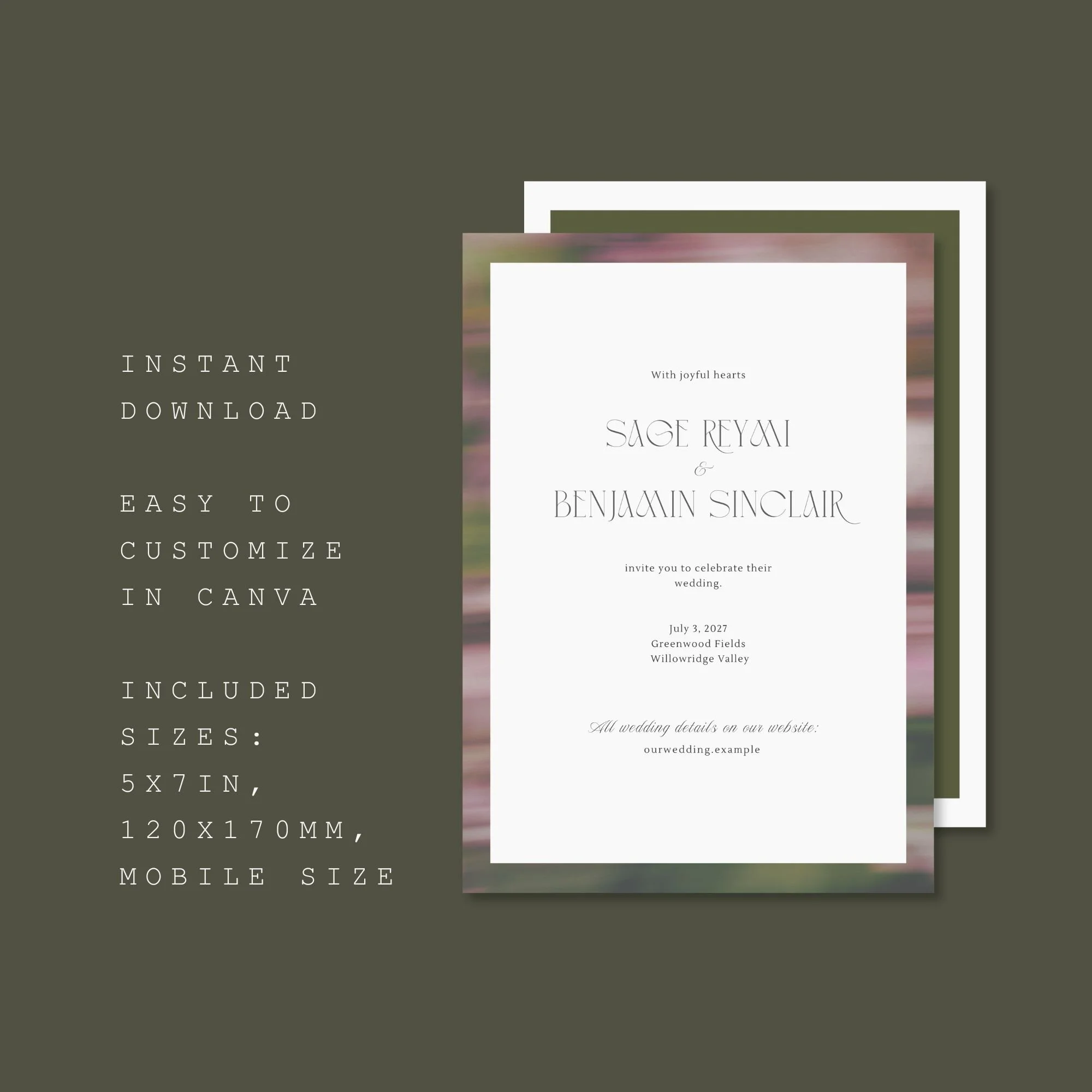 Timeless wedding invitation template included formats overview