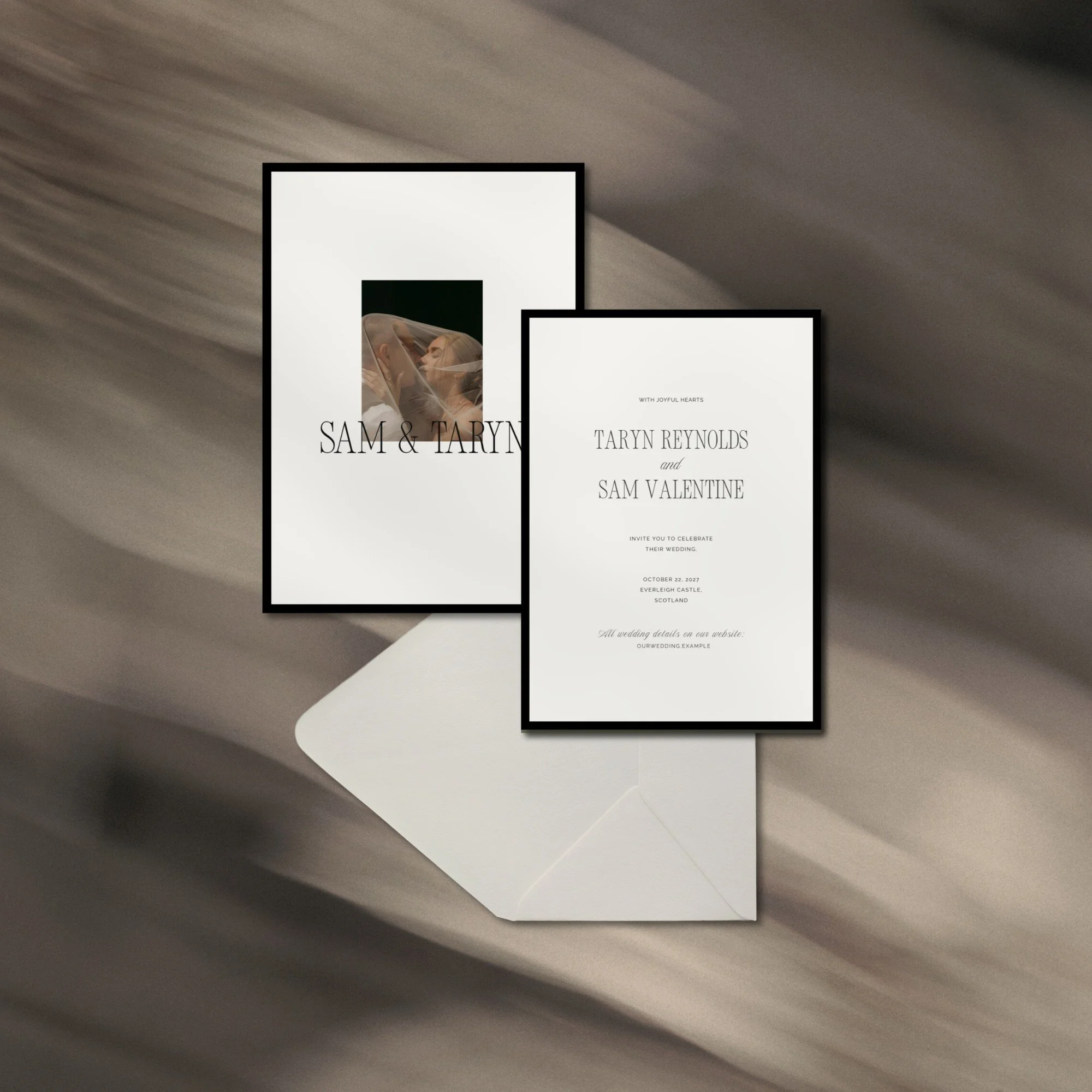 Modern wedding invitation layout in clean minimalist style