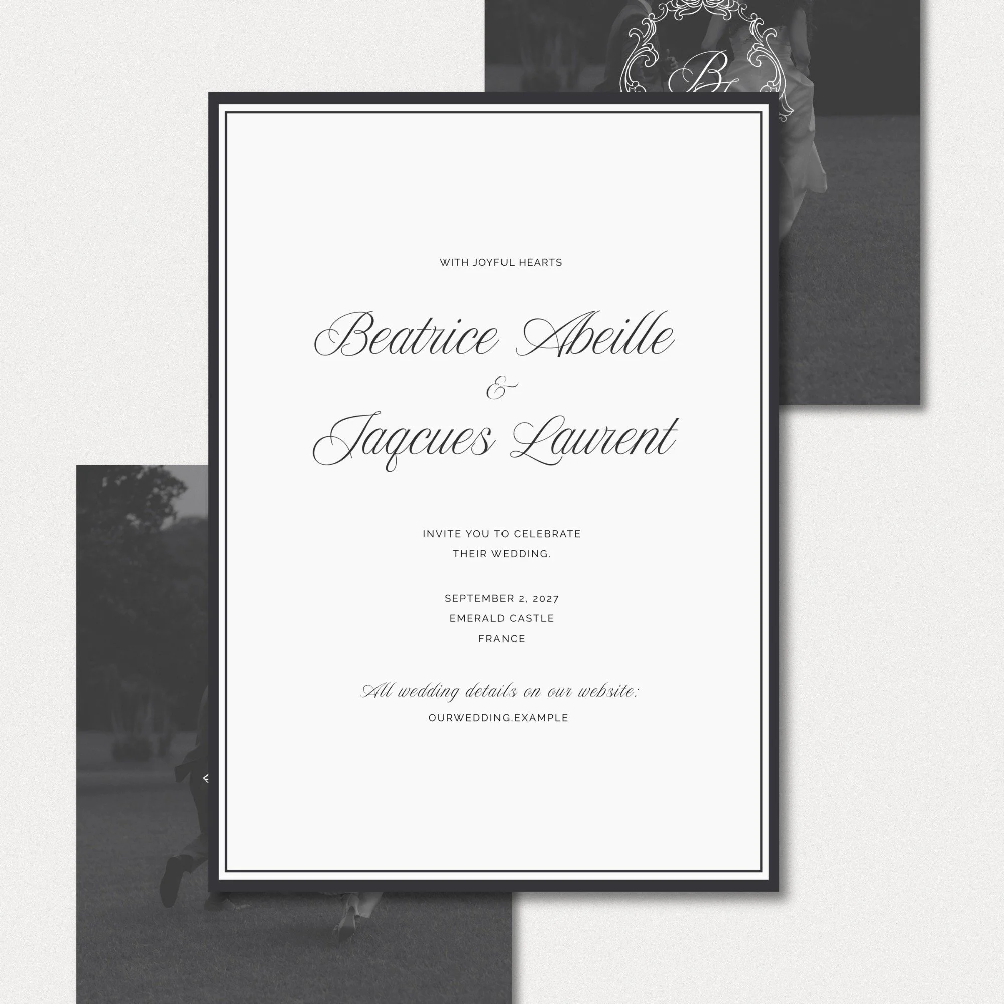 Elegant wedding invitation template editable in Canva