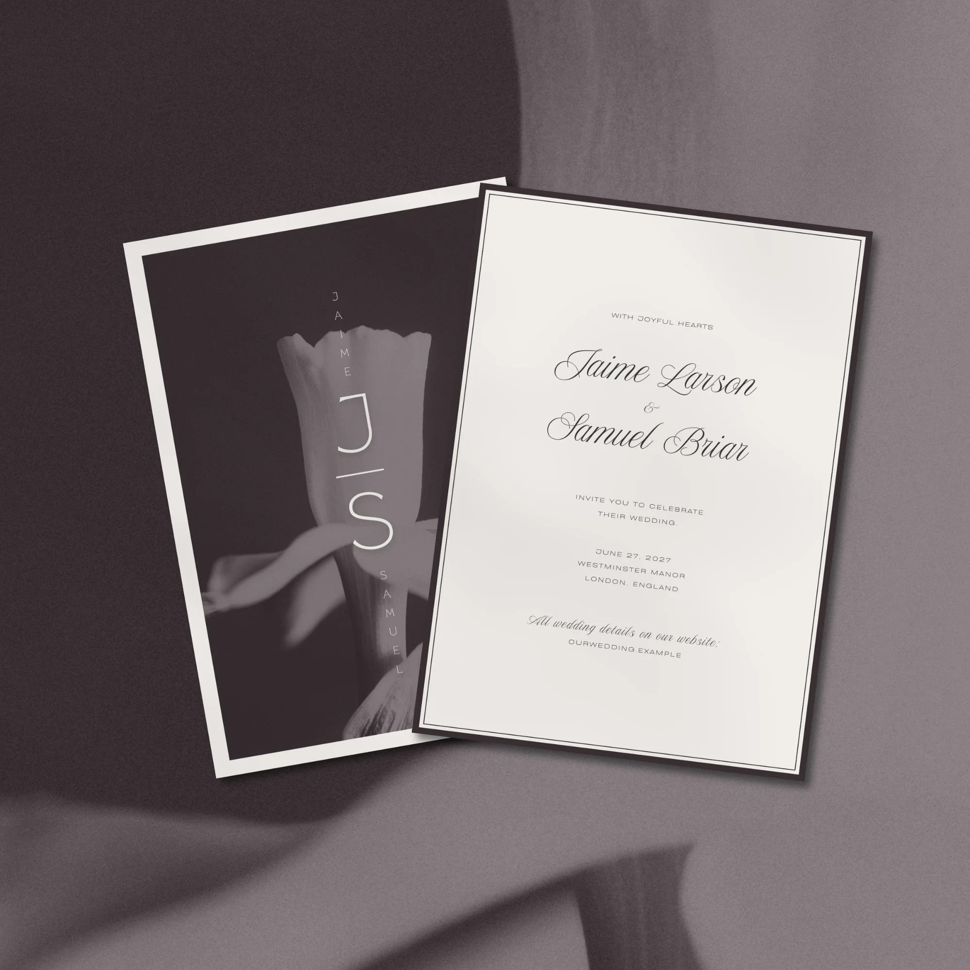 Elegant Canva wedding invitation design close-up