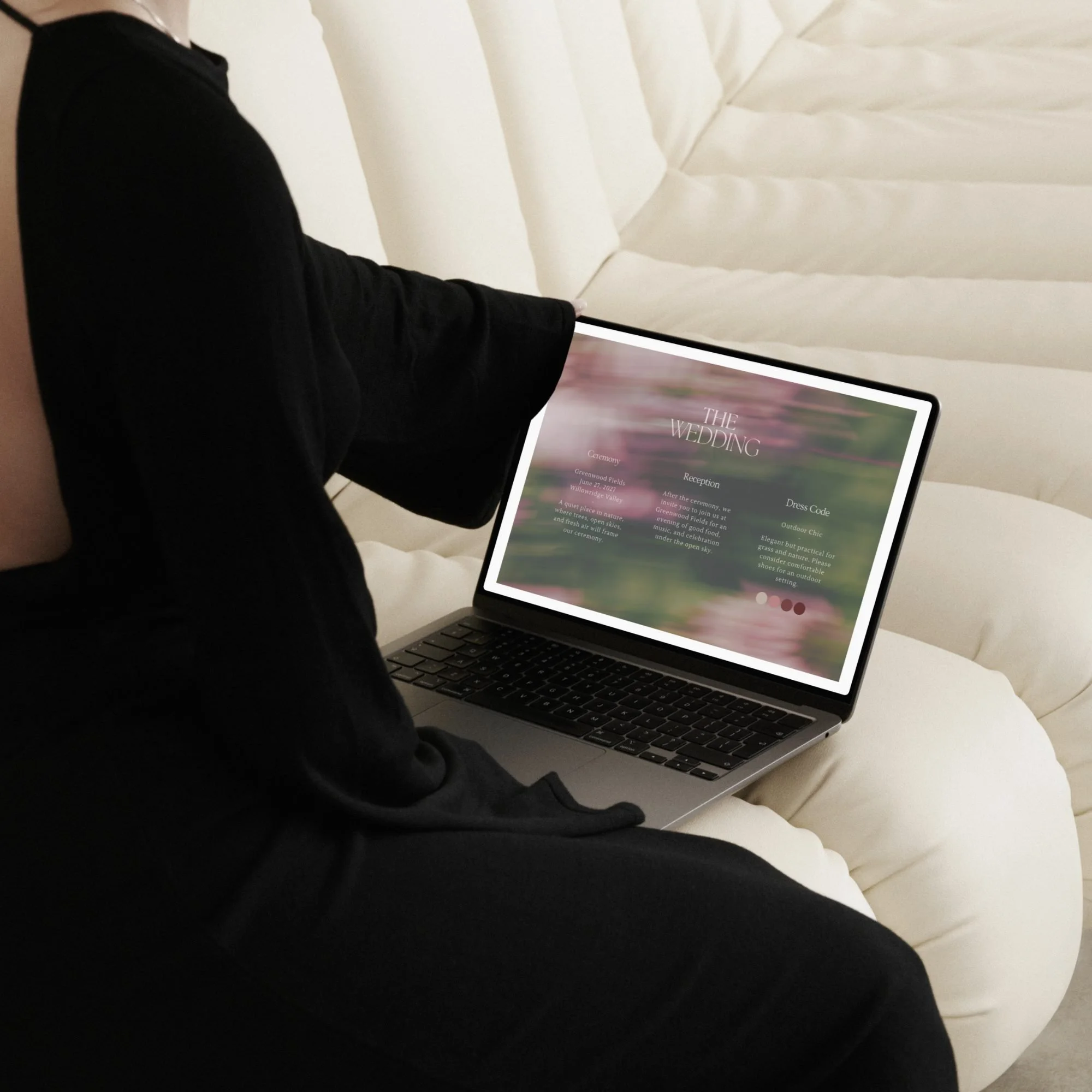 Contemporary romantic wedding website mockup