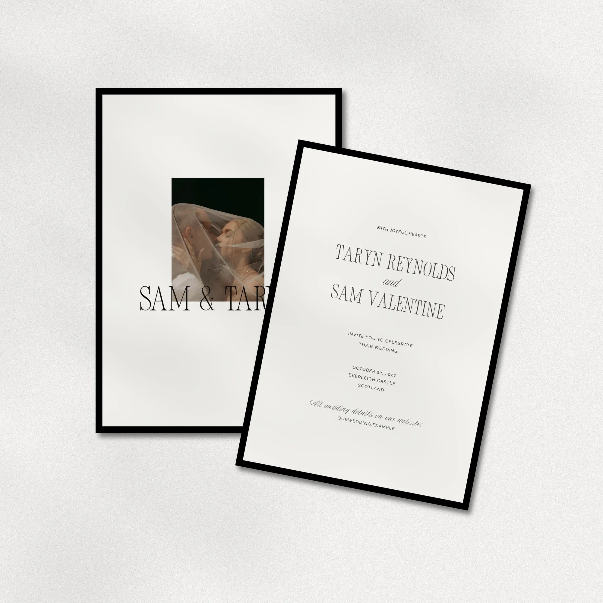 Modern wedding invitation layout in clean minimalist style