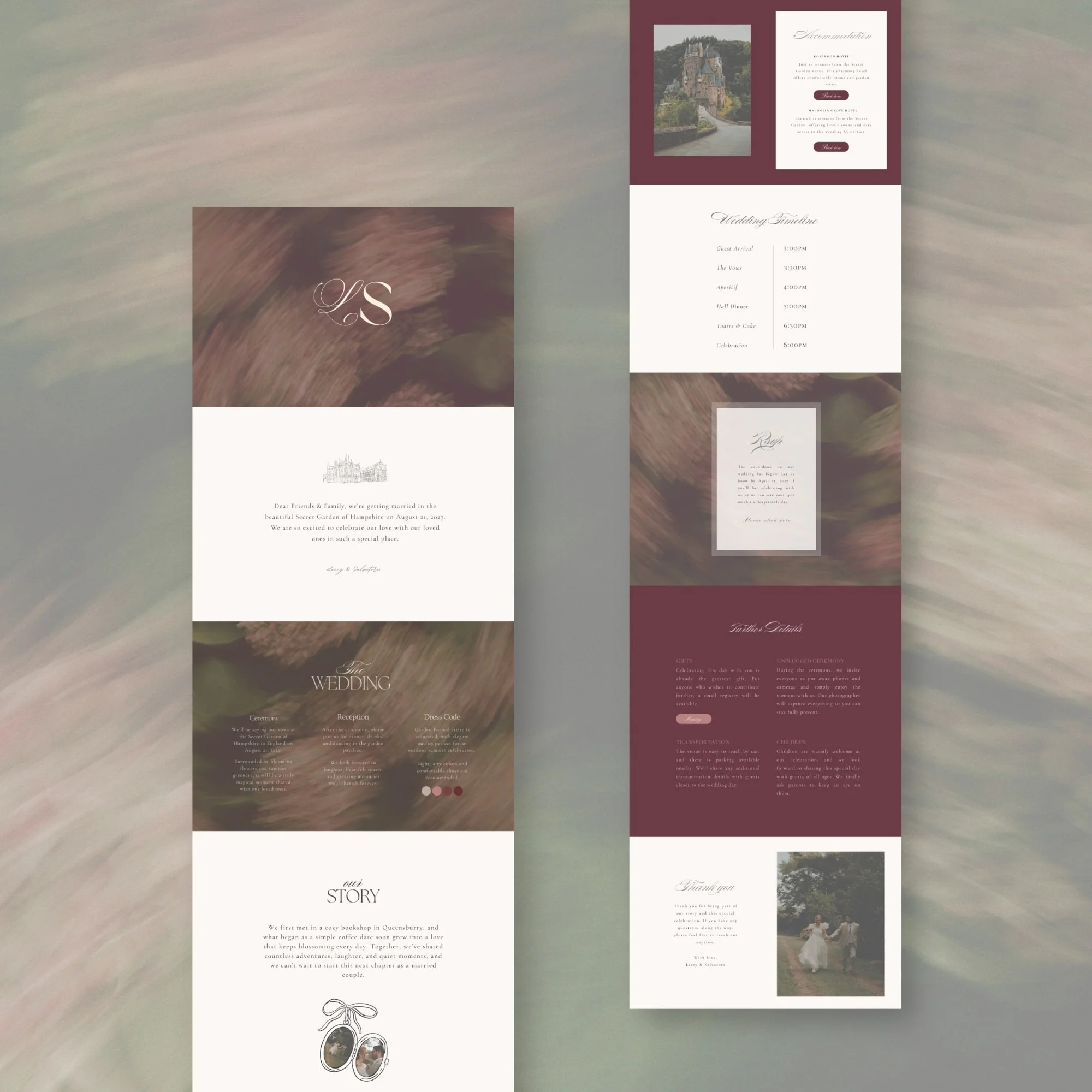 Romantic wedding website design for modern couples