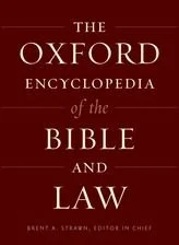 Cover of a book titled 'The Oxford Encyclopedia of the Bible and Law' edited by Brenda E. Brasher.