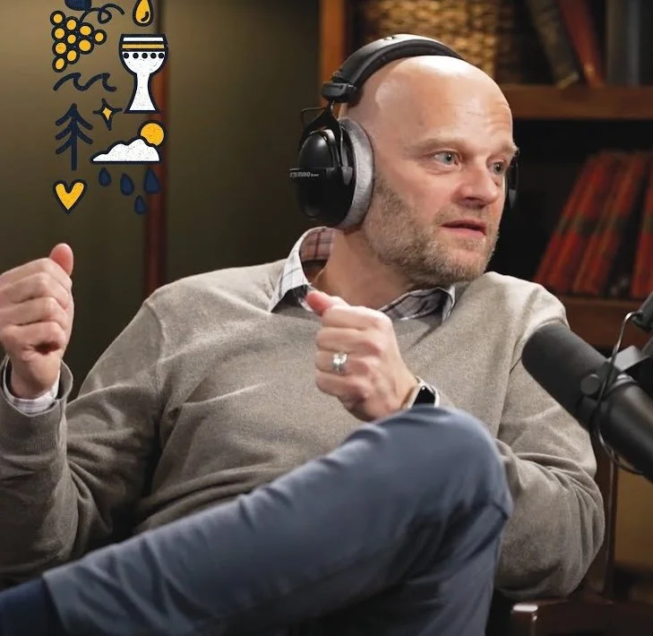 Brent Strawn, Old Testament scholar, wearing headphones while on a guest appearance on  a podcast.