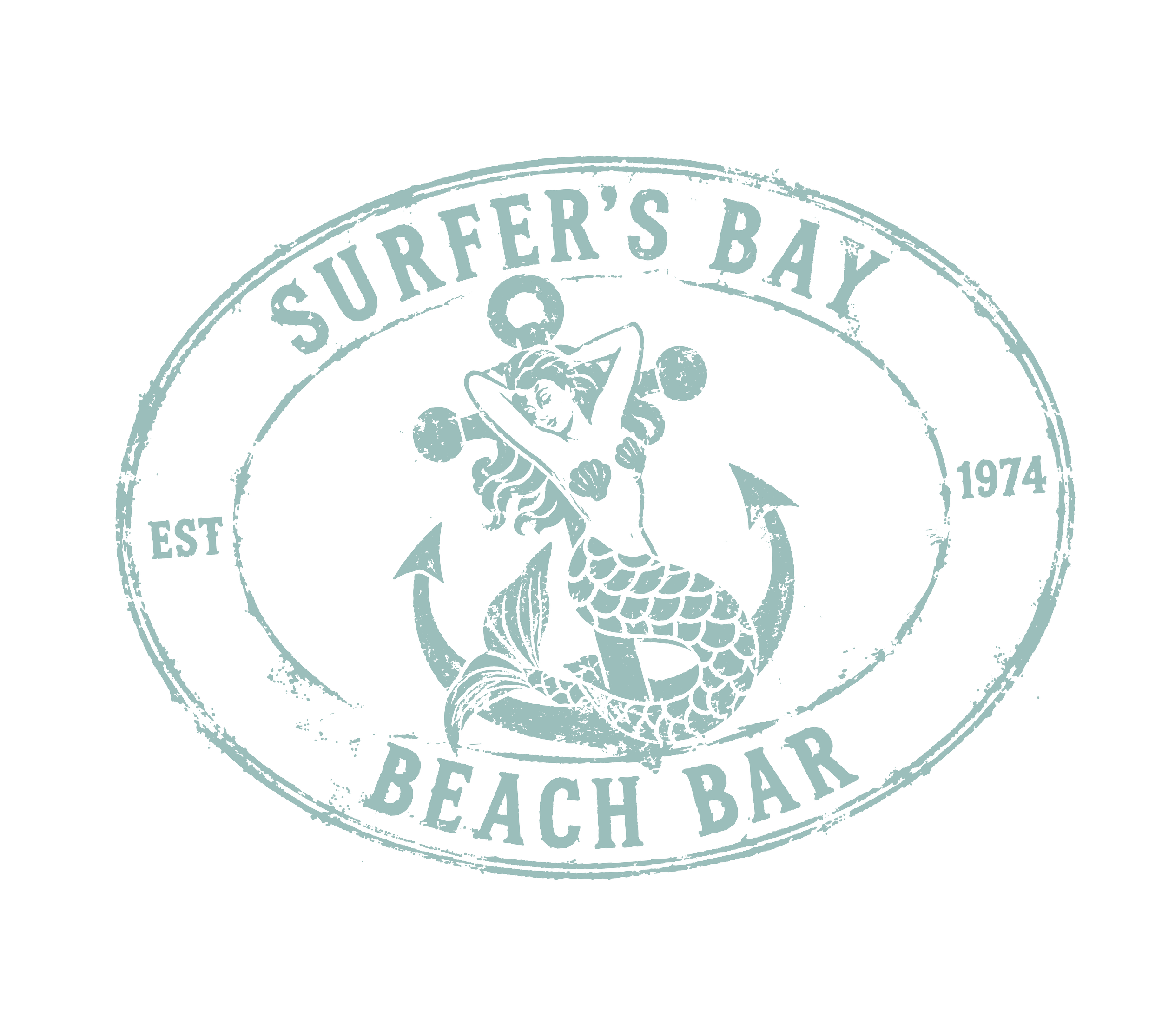 A circular logo with a cartoon mermaid holding grocery bags, surrounded by the text "Subreer's Bay" and "Beach Bar," with the establishment year 1974.