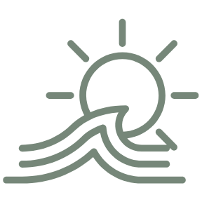 Minimalist illustration of a sun over waves.