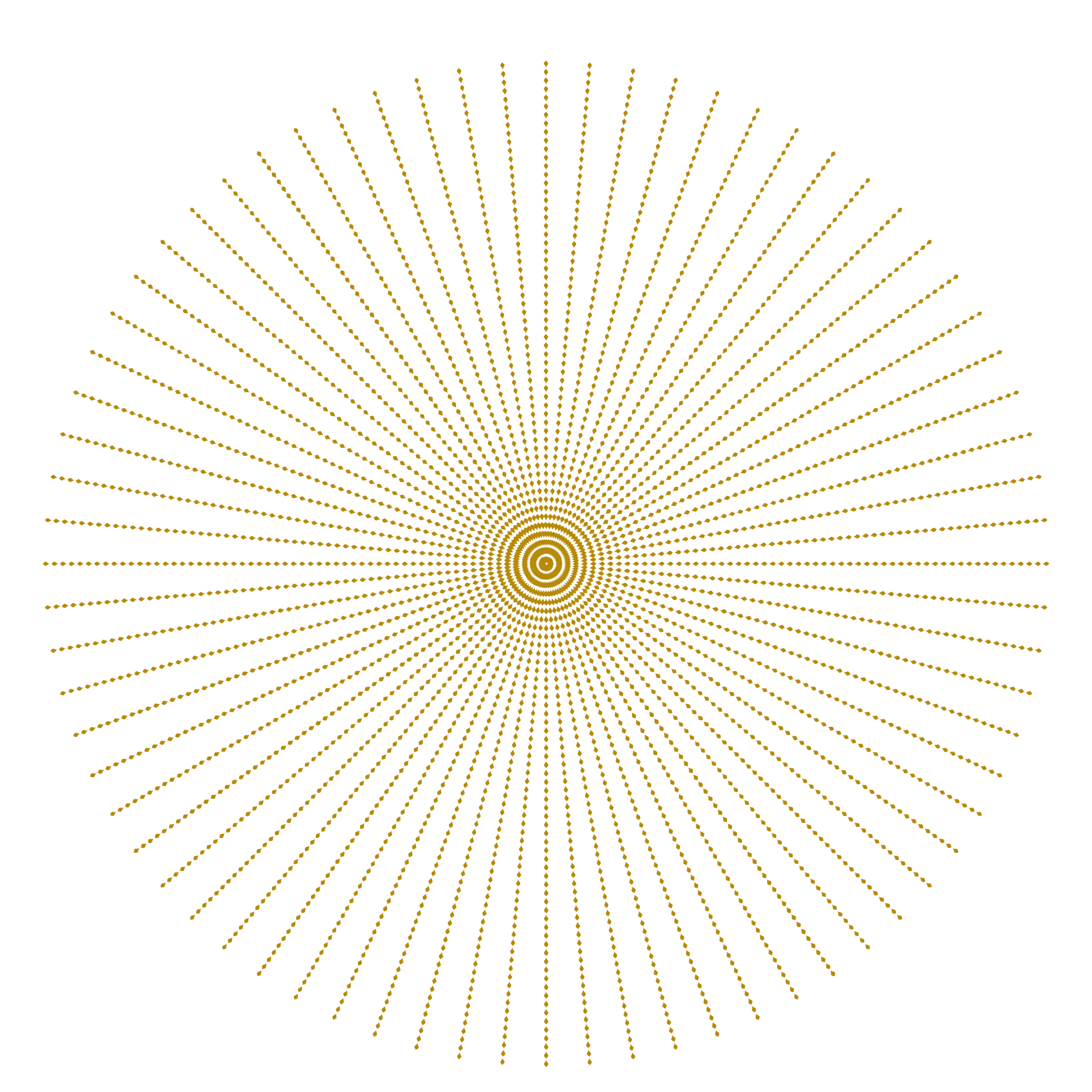 Digital art of radial pattern with yellow dotted lines on black background, resembling a bursting star or sun.