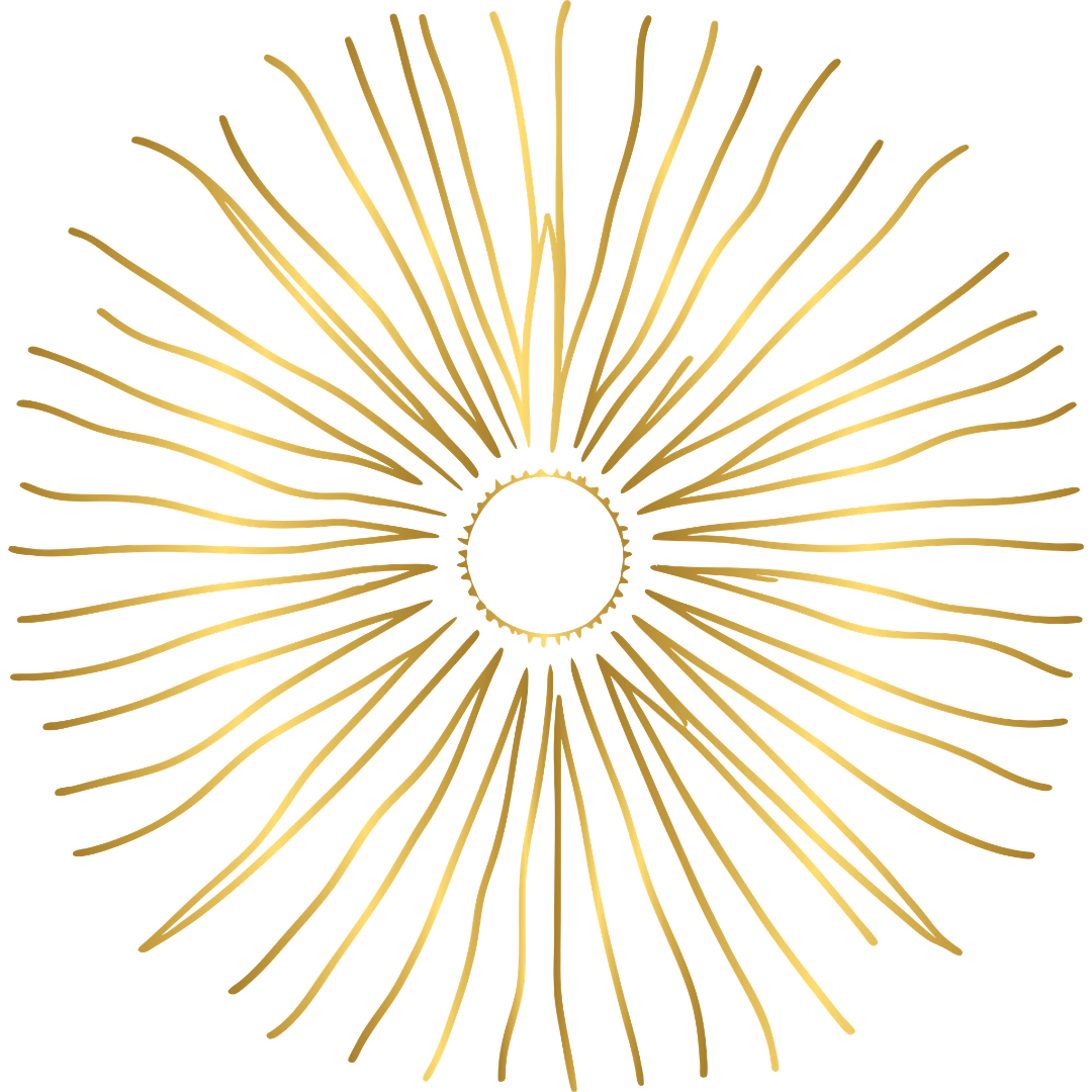 Gold fireworks radiating from a central point against a black background.